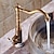 cheap Classical-Bathroom Sink Faucet,Antique Brass Single Handle  One Hole Bath Taps, Retro Style Ceramic Handle Rotatable Faucet with Hot and Cold Switch