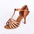 cheap Latin Shoes-Women&#039;s Latin Shoes / Ballroom Shoes / Salsa Shoes Satin Buckle Sandal Rhinestone Flared Heel Non Customizable Dance Shoes Brown / EU39