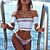 cheap Women&#039;s Swimwear &amp; Bikinis-Women&#039;s Off Shoulder Solid White Black Bikini Swimwear Swimsuit - Solid Colored White