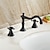 abordables Trous multiples-robinet de lavabo de salle de bain en cuivre antique, ensemble central en bronze huilé répandu mélangeurs robinets de bain à trois trous avec interrupteur chaud et froid