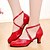 baratos Sapatos Para Dança de Salão &amp; Dança Moderna-Mulheres Sapatos de Dança Latina Sandália Salto Robusto Courino Preto / Vermelho / Dourado