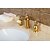 お買い得  浴室・洗面台用水栓金具-蛇口セット - 滝状吐水タイプ ゴールデン 組み合わせ式 二つのハンドル三穴Bath Taps