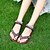 baratos Sandálias de mulher-Feminino Sapatos Tecido Verão Chanel Sandálias Rasteiro Para Casual Preto Vermelho
