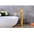 olcso Klasszikus-fürdőszobai csaptelep készlet, retro stílusú sárgaréz vízesés arany középső készlet, magas vízesés egyfogantyús egylyukú fürdőcsapok hideg-meleg víz kapcsolóval és felugró lefolyóval