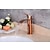 ieftine Clasic-baterie pentru chiuveta de baie, stil modern, cu un singur maner, cascada cu o gaura, auriu roz, cupru frecat cu ulei cu scurgere si corp robinet din alama cu apa calda si rece si scurgere pop-up