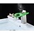 abordables Clásico-grifo de lavabo transparente para baño - cascada / juego central de níquel cepillado con LED, manija única, grifos de baño / latón
