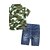 abordables Ensembles pour garçons-Ensemble de Vêtements Garçon Manches Courtes Vert Rayure Mosaïque Autre Toile de jean Coton Habillement Normal