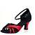 baratos Sapatos de Dança Latina-Mulheres Sapatos de Dança Latina Sandália Salto Robusto Cetim com Stretch Presilha Preto / Vermelho / Interior / Couro