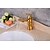 baratos Torneiras de Lavatório de Casa de Banho-Faucet Set - Cascata Dourado Conjunto Central Monocomando e Uma AberturaBath Taps