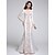 Χαμηλού Κόστους Νυφικά Φορέματα-Τρομπέτα / Γοργόνα Φορεματα για γαμο Scoop Neck Ουρά Δαντέλα Σατέν Μακρυμάνικο Νυφικά Με Χρώμα με Δαντέλα 2020