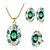 cheap Jewelry Sets-Women&#039;s Synthetic Sapphire Stud Earrings Pendant Necklace Ring Fashion Gold Plated Earrings Jewelry Red / Blue / Green For Party Birthday Gift Daily