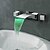 preiswerte Waschbeckenarmaturen-Waschbecken Wasserhahn - LED / Wand / Wasserfall Chrom 3-Loch-Armatur Zwei Griffe Drei LöcherBath Taps / Messing