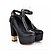cheap Women&#039;s Heels-Women&#039;s Heels Office &amp; Career Dress Buckle Chunky Heel Round Toe Comfort Novelty Glitter PU Black White