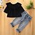 זול סטים-פעוטות בנות סט של בגדים שרוול ארוך שחור אחיד וינטאג&#039; כותנה סגנון קלאסי רשמי חולצת טי אירופאי אמריקאי רגיל / סתיו / אביב / נסיכות / נסיעות