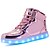 abordables Baskets femme-Femme Basket Talon Plat Bout rond LED Confort LED Chaussures De plein air Boucle Similicuir Marche Rose / Dorée / Argent