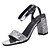 cheap Women&#039;s Sandals-Women&#039;s Sandals Casual Solid Colored Summer Buckle Chunky Heel Round Toe Comfort Paillette Silver Black