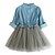 cheap Dresses-Kids Toddler Girls&#039; Sweet Cute Party Holiday Solid Colored Mesh Long Sleeve Knee-length Dress Blue