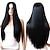 billige Filmkarakter parykker-Gothisk Heks Lang Rett Svart Midtskill Cosplay Halloween Parykk