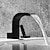halpa Kylpyhuoneen lavuaarihanat-Bathroom Sink Faucet - Waterfall Black Widespread Single Handle Two HolesBath Taps