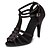 ieftine Latin Shoes-Women&#039;s Latin Shoes Satin T-Strap Heel Splicing Slim High Heel Customizable Dance Shoes Leopard / Black / Performance / Leather