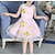 Χαμηλού Κόστους Φορέματα για πάρτι-Παιδιά Λίγο Κοριτσίστικα Φόρεμα Φλοράλ Καθημερινά Στάμπα Θαλασσί Κίτρινο Ανθισμένο Ροζ Ως το Γόνατο Αμάνικο χαριτωμένο στυλ Φορέματα Λεπτό