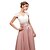 cheap Cocktail Dresses-A-Line Pink White Wedding Guest Formal Evening Dress V Neck Short Sleeve Ankle Length Chiffon Lace with Pleats Appliques 2020