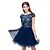 levne Koktejlové šaty-A-Line Sparkle Blue Homecoming Cocktail Party Dress Jewel Neck Short Sleeve Short / Mini Tulle Sequined with Sequin 2020