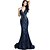 cheap Evening Dresses-Mermaid / Trumpet Elegant &amp; Luxurious Formal Evening Dress Plunging Neck Sleeveless Court Train Lace with Crystals Beading Sequin 2020