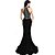 cheap Evening Dresses-Mermaid / Trumpet Elegant &amp; Luxurious Formal Evening Dress Plunging Neck Sleeveless Court Train Lace with Crystals Beading Sequin 2020