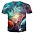 baratos camiseta 3d masculina-Homens Unisexo Camiseta Camisetas Gráfico Galáxia Decote Redondo Verde Azul Arco-íris Vermelho Impressão 3D Tamanho Grande Diário Imprimir Roupa / Verão / Manga Curta / Verão / Manga Curta