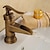 abordables Clásico-Grifo de lavabo de baño, grifos de baño de un solo mango de latón antiguo de cascada con interruptor de agua caliente y fría