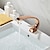 abordables Clásico-Grifo de latón para lavabo de baño, juego central con forma de curva de oro rosa, juego de grifo de un solo orificio con agua fría y caliente