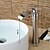 abordables Clásico-Grifo de lavabo de baño de latón, recipiente cepillado de níquel en cascada, grifos de baño contemporáneos de un solo orificio con interruptor de agua caliente y fría y válvula de cerámica