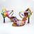 cheap Latin Shoes-Women&#039;s Latin Shoes Party Performance Practice Sparkling Shoes Pattern / Print Heel Pattern / Print Flared Heel Cross Strap Rainbow