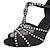 cheap Latin Shoes-Women&#039;s Latin Shoes Party Training Performance Glitter Crystal Sequined Jeweled Heel Crystal / Rhinestone Tulle Flared Heel T-Strap Almond Black Chocolate / Satin