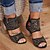 cheap Women&#039;s Sandals-Women&#039;s Sandals Cowboy Boots Daily Solid Colored Block Heel Sandals Summer Beading Block Heel Round Toe Vintage Casual PU Ankle Strap Black Blue Khaki