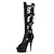 cheap Platform Boots-Women&#039;s Boots Stiletto Heel Boots Goth Boots Stripper Boots Party &amp; Evening Solid Colored Knee High Boots Stiletto Heel Round Toe British PU Lace-up Black