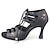 זול נעליים לטיניות-בגדי ריקוד נשים נעליים לטיניות נעלי סלסה הדרכה מפלגה אימון נעליים נוצצות עקבים פרח סאטן אבזם עקב רחב שרוכים שחור