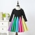 cheap Dresses-Kids Girls&#039; Dress Color Block Rainbow Long Sleeve Casual Cute Cotton Knee-length Fall Winter 3-6 Y Gray