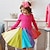 Χαμηλού Κόστους Φορέματα-παιδικό κοριτσίστικο φόρεμα χρώματος μπλοκ ουράνιο τόξο μακρυμάνικο casual χαριτωμένο βαμβακερό μέχρι το γόνατο φθινόπωρο χειμώνας 3-6 y γκρι