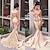 cheap Evening Dresses-Mermaid / Trumpet Sexy Pink Engagement Formal Evening Dress V Neck Sleeveless Court Train Satin with Appliques 2020
