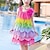 cheap Casual Dresses-Kids Girls&#039; Dress Color Block Rainbow Sleeveless Ruched Backless Layered Cute Acrylic Above Knee Fuchsia