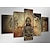 cheap People Prints-5 Panel Wall Art Canvas Prints Painting Artwork Picture Buddhism Buddha Home Decoration Décor Stretched Frame / Rolled