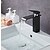 cheap Classical-Single Handle Matte Black Bathroom Sink Faucet, Waterfall Vanity Faucets, Painted Finishes Lavatory Basin Mixer Tap with Supply Lines/Adjustable to Cold and Hot Water