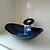 cheap Vessel Sinks-Boat Shape Blue Tempered Glass Vessel Sink with  Pop - Up Drain and Mounting Ring