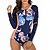 cheap Wetsuits &amp; Diving Suits-Women&#039;s One Piece Swimsuit Elastane Swimwear Quick Dry Breathable Long Sleeve Front Zip - Swimming Surfing Water Sports Floral / Botanical Autumn / Fall Spring Summer / Stretchy