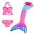cheap Mermaid Swimsuit-Kids Toddler Girls&#039; Swimwear Bikini 3pcs Swimsuit Mermaid Tail The Little Mermaid Lace up Ruffle Swimwear Color Block Sleeveless Blue Purple Fuchsia Active Cosplay Costumes Bathing Suits 3-10 Years