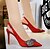 baratos Sandálias de mulher-Mulheres Sapatos De Casamento Stiletto Dedo Apontado Diário Cetim Sólido Preto Vermelho