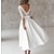 cheap Wedding Dresses-Bridal Shower Little White Dresses Wedding Dresses A-Line V Neck 3/4 Length Sleeve Tea Length Chiffon Bridal Gowns With Solid Color 2024
