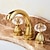 cheap Multi Holes-Widespread Bathroom Sink Mixer Faucet, 3 Holes 2 Handle Basin Tap, Retro Style Crystal Handle Brass Bathroom Sink Faucet Contain with Supply Lines and Hot Cold Water Hose Deck Mounted